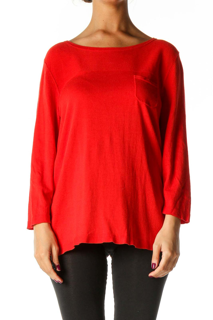 Red Solid Casual Sweater