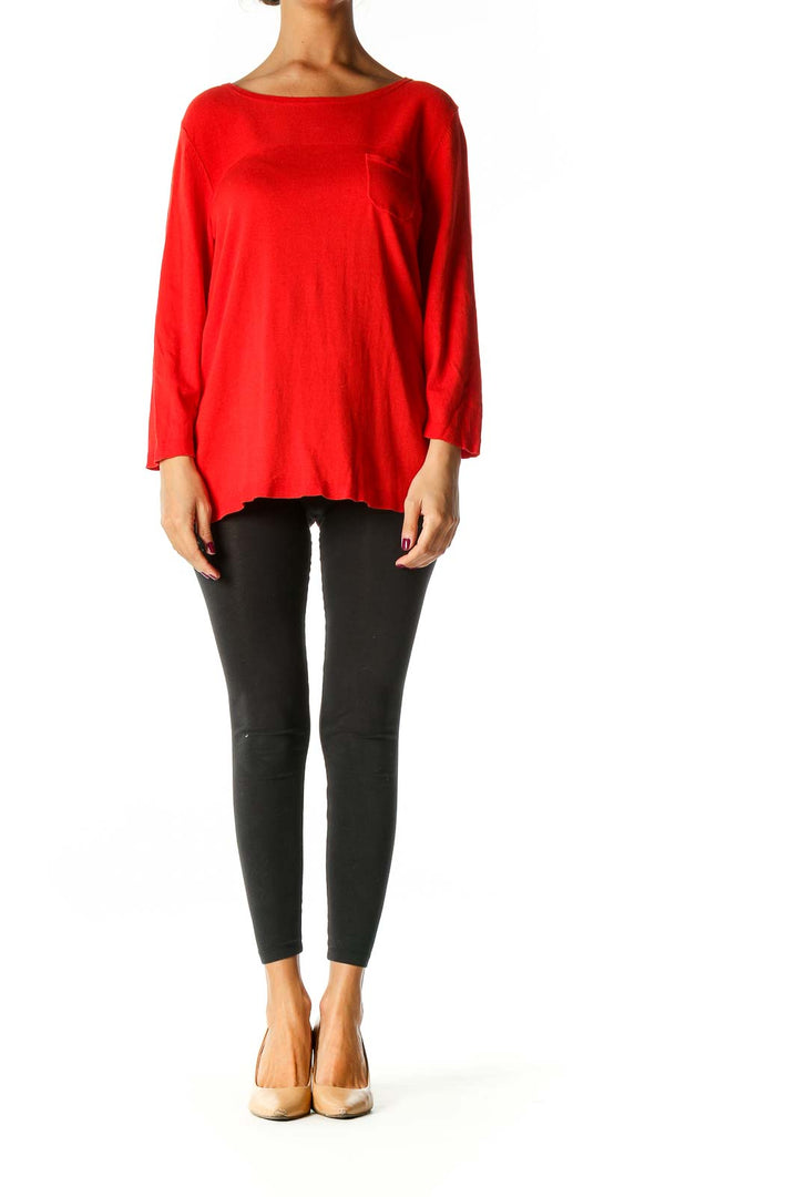 Red Solid Casual Sweater