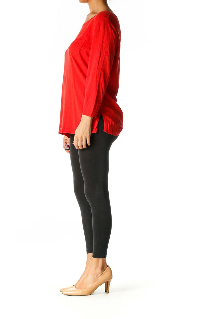 Red Solid Casual Sweater