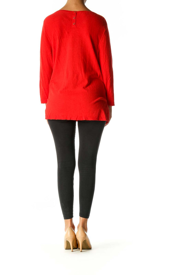 Red Solid Casual Sweater