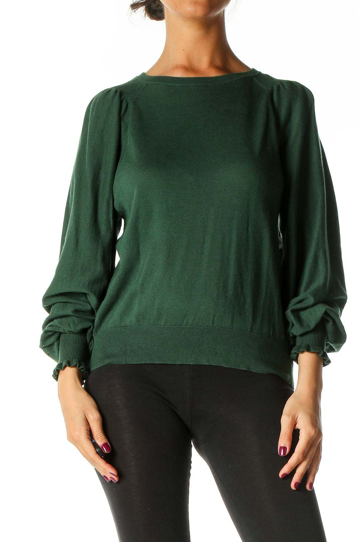 Green Solid Retro Sweater