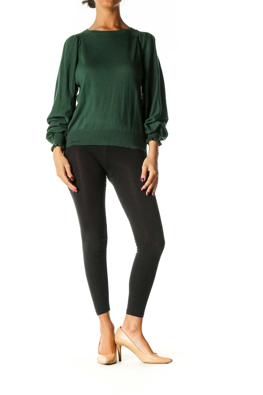 Green Solid Retro Sweater