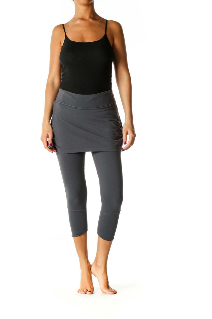 Gray Solid Activewear Capri Leggings