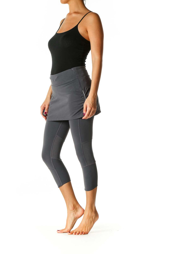 Gray Solid Activewear Capri Leggings