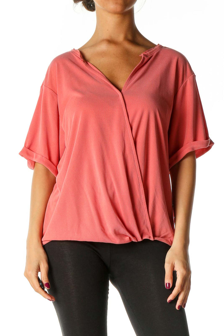 Pink Solid Casual T-Shirt