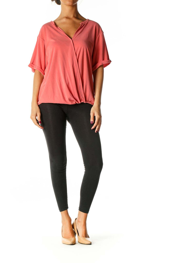 Pink Solid Casual T-Shirt