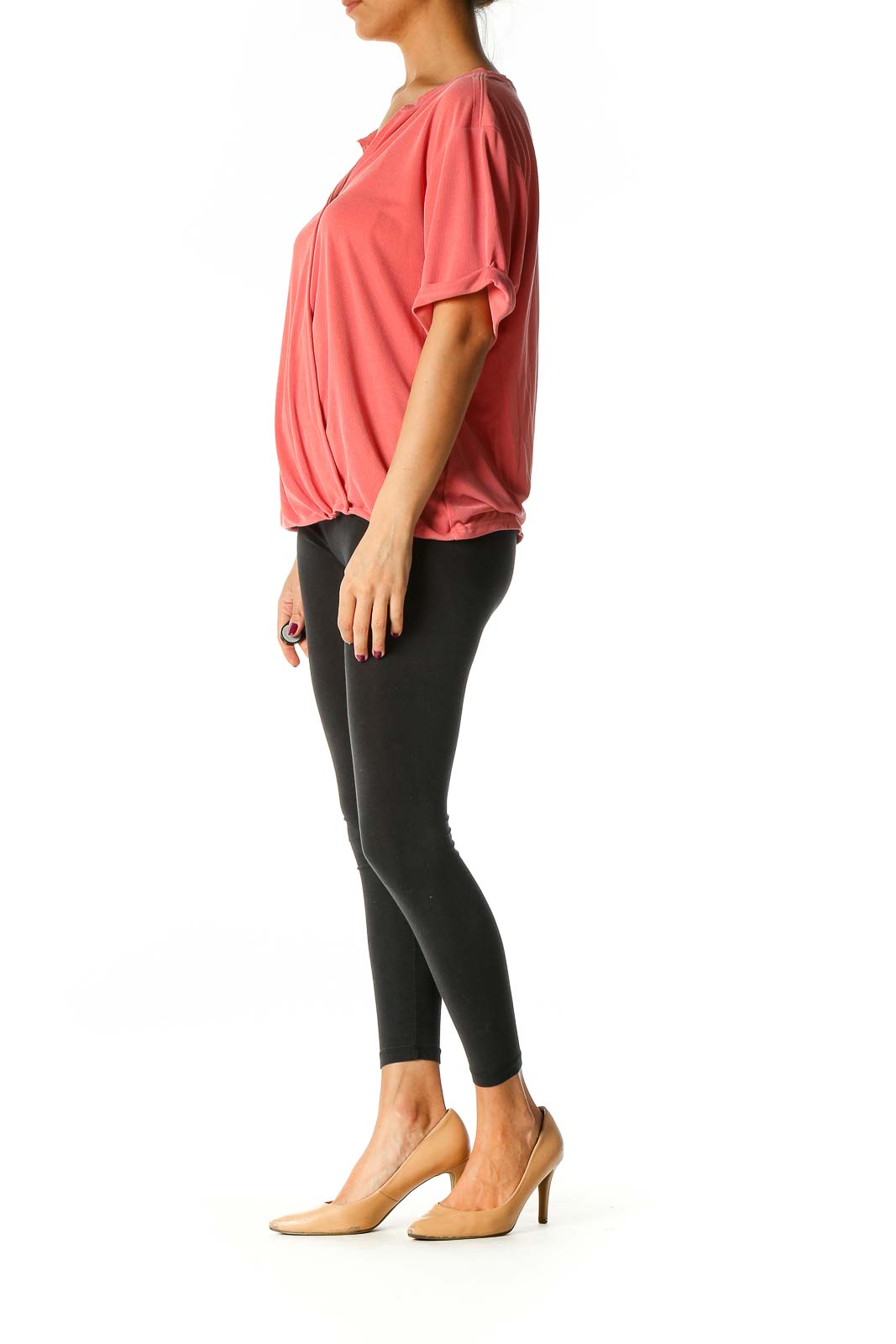 Pink Solid Casual T-Shirt