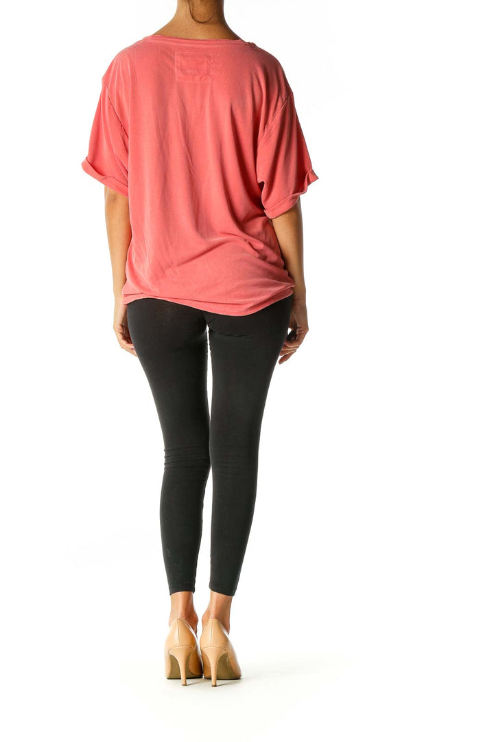 Pink Solid Casual T-Shirt