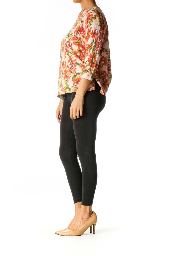 Orange Floral Print Casual Sweater