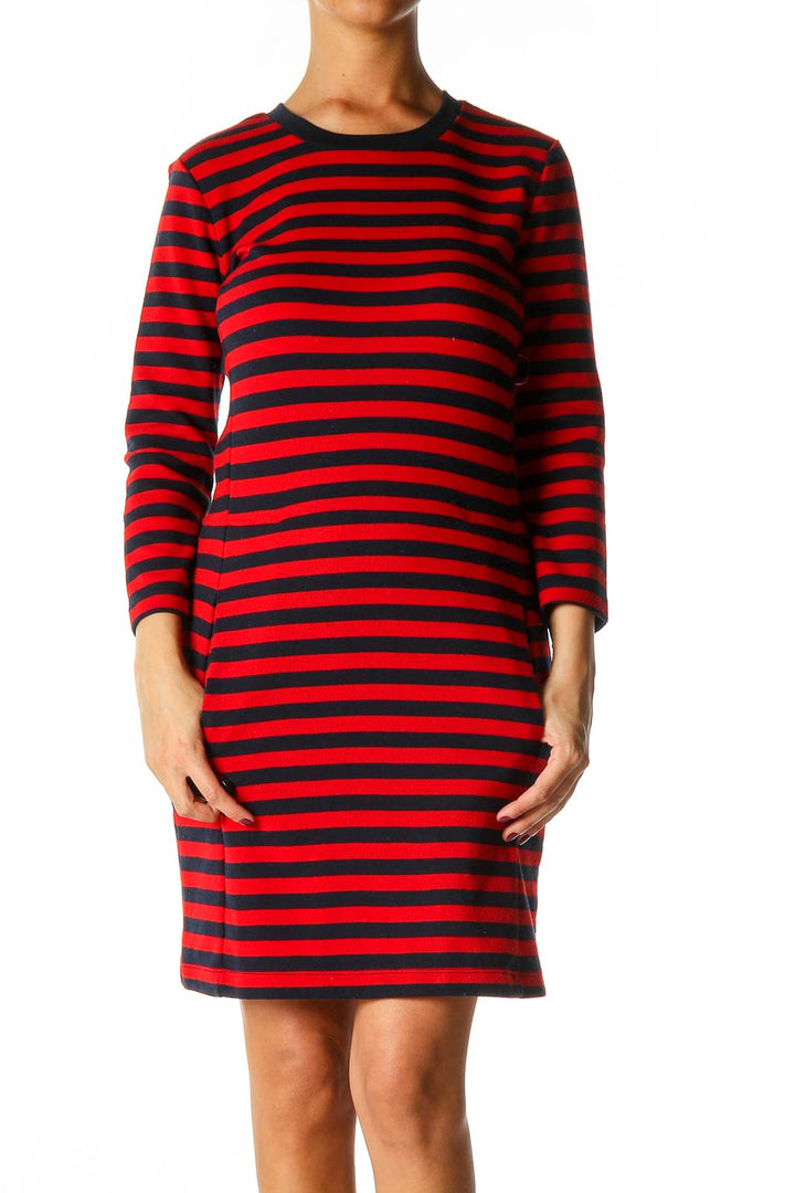 Red Textured Casual Shift Dress