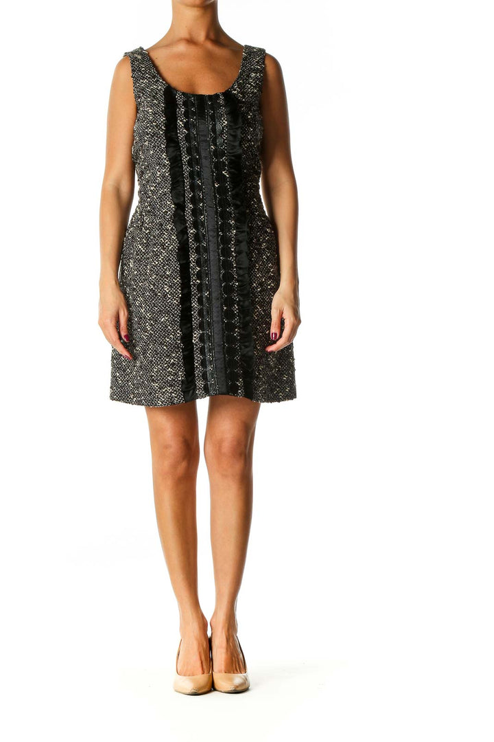 Black Textured Cocktail A-Line Dress