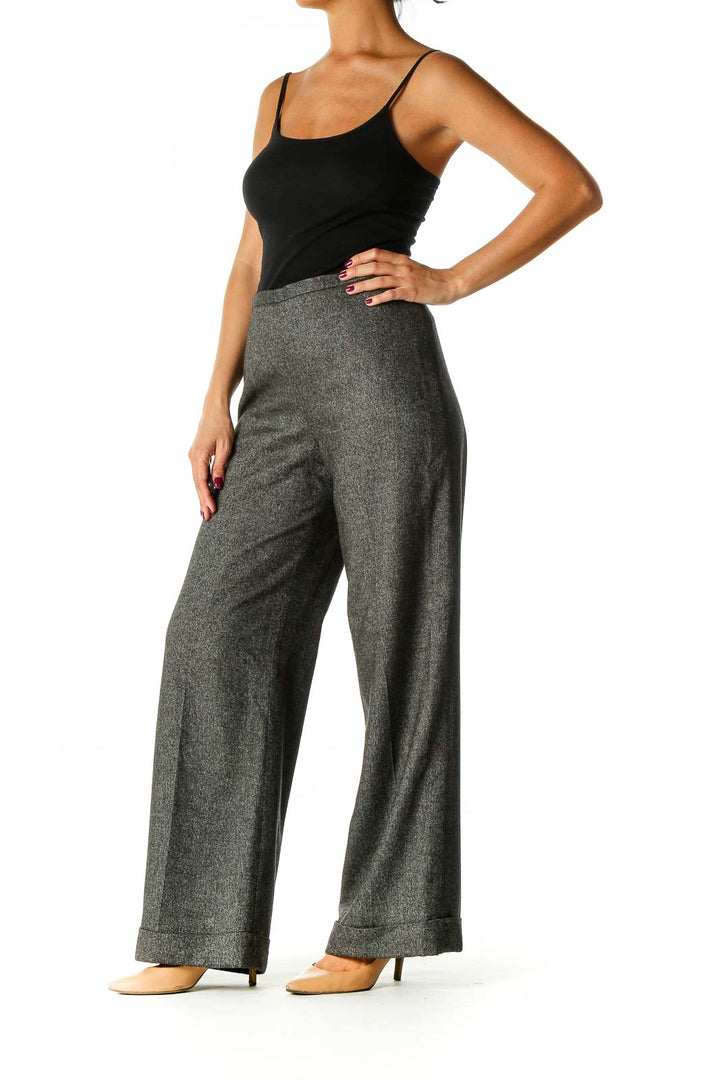 Gray Textured Classic Palazzo Pants