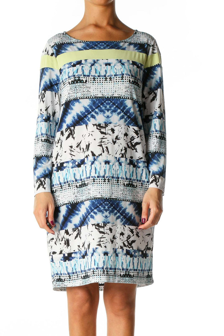 White Graphic Print Bohemian Shift Dress