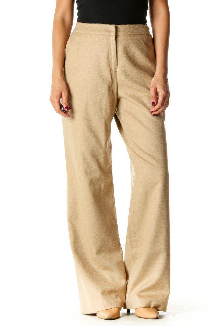 Beige Textured Classic Palazzo Pants