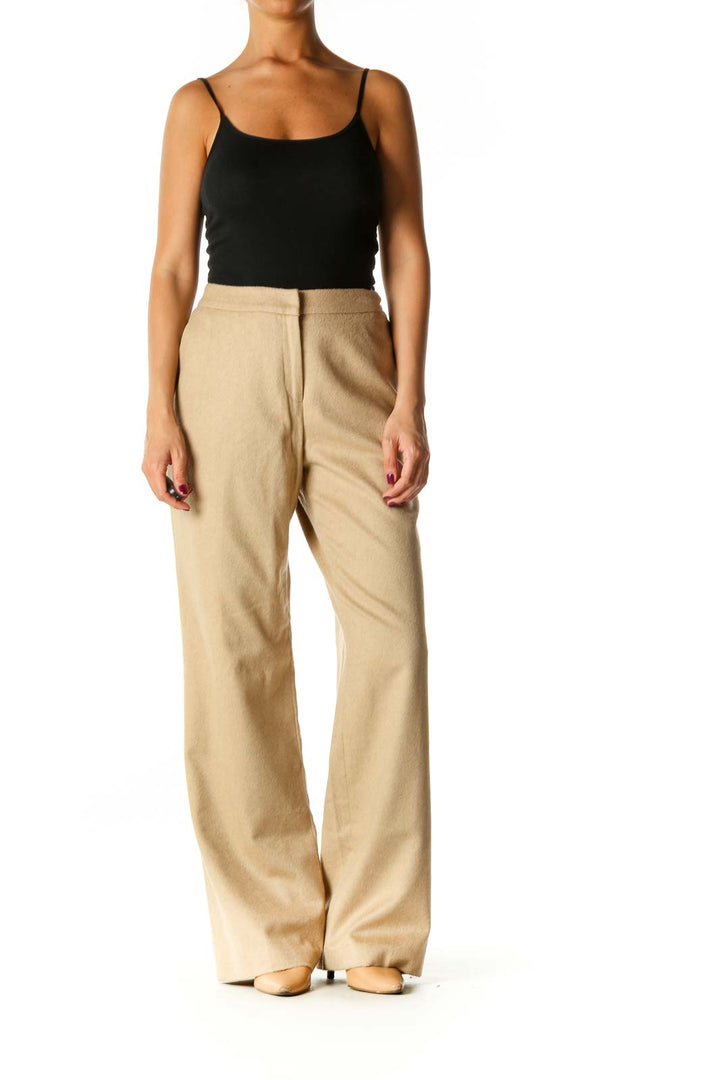 Beige Textured Classic Palazzo Pants