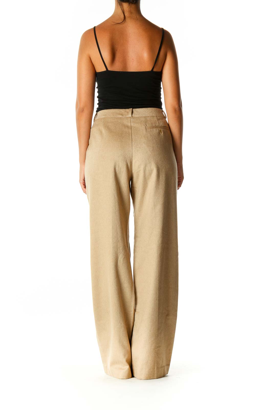 Beige Textured Classic Palazzo Pants