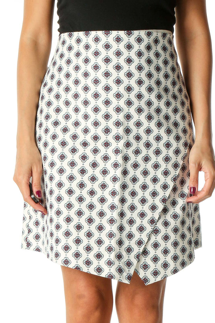 White Object Print Holiday A-Line Skirt