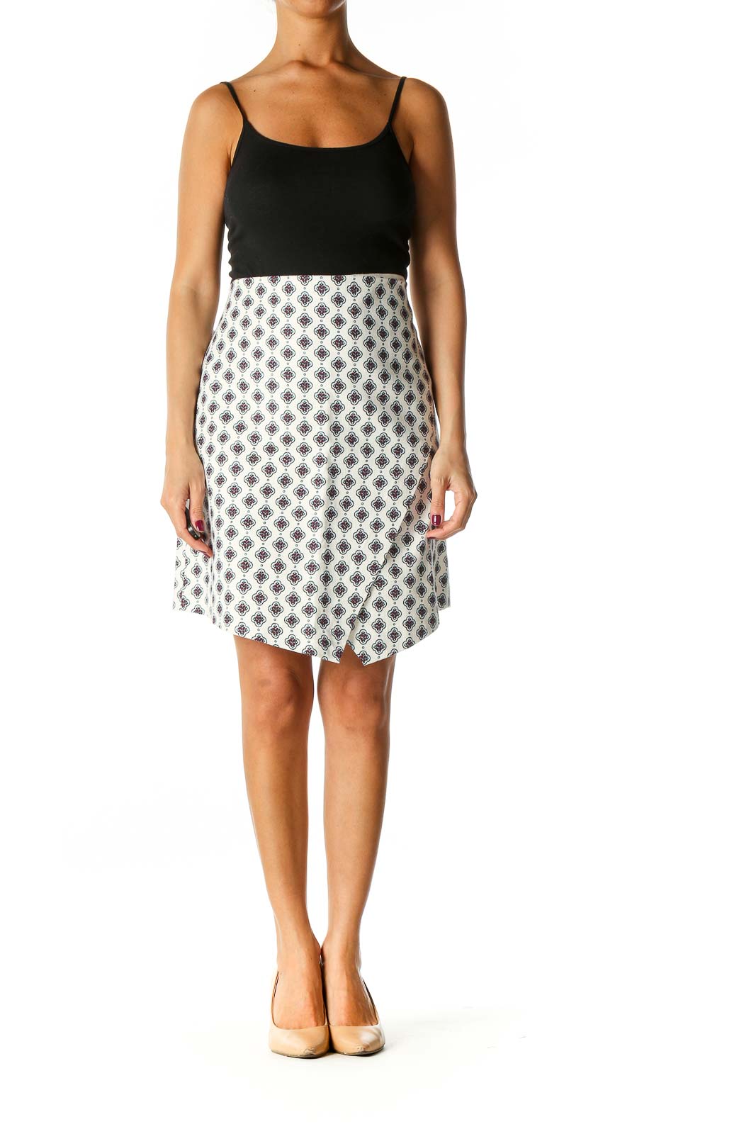 White Object Print Holiday A-Line Skirt