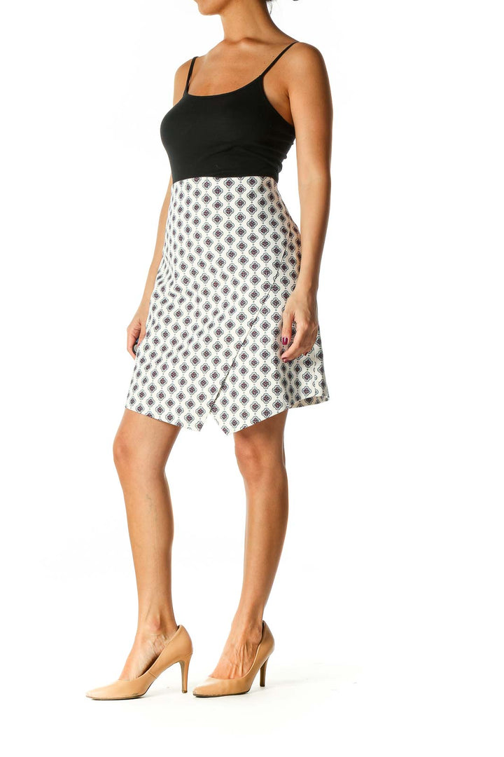 White Object Print Holiday A-Line Skirt