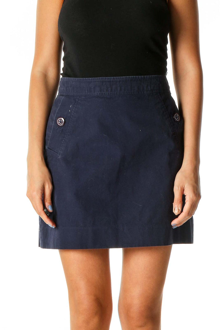 Blue Solid Chic A-Line Skirt