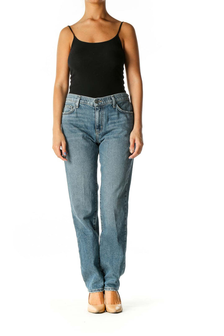 Blue Casual Straight Leg Jeans