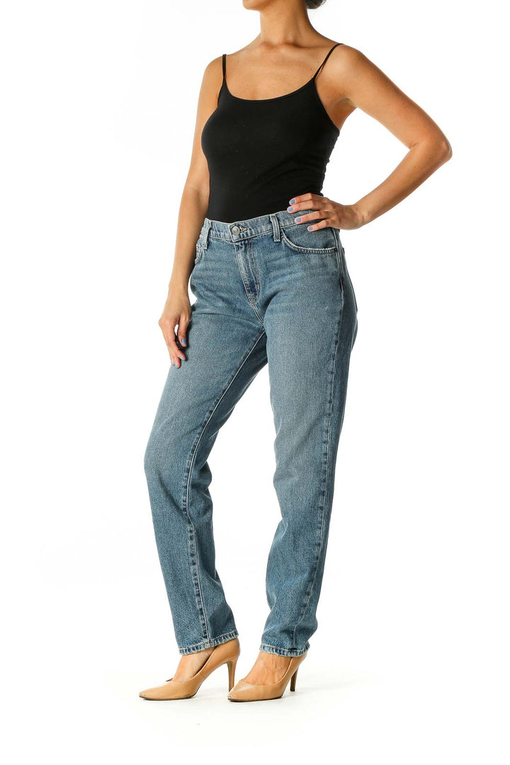 Blue Casual Straight Leg Jeans