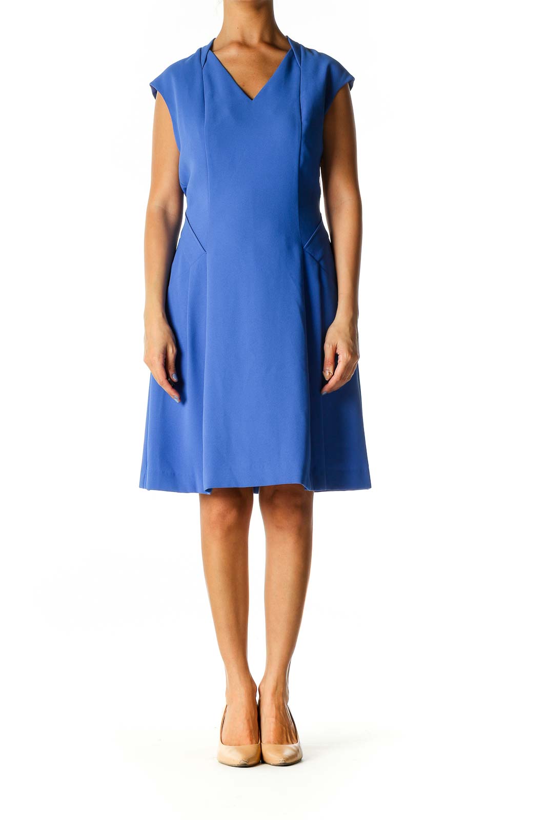 Blue Solid Classic A-Line Dress