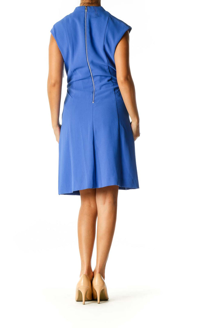 Blue Solid Classic A-Line Dress