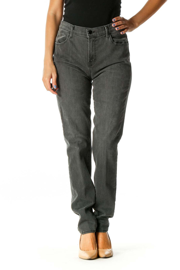 Gray Casual Straight Leg Jeans