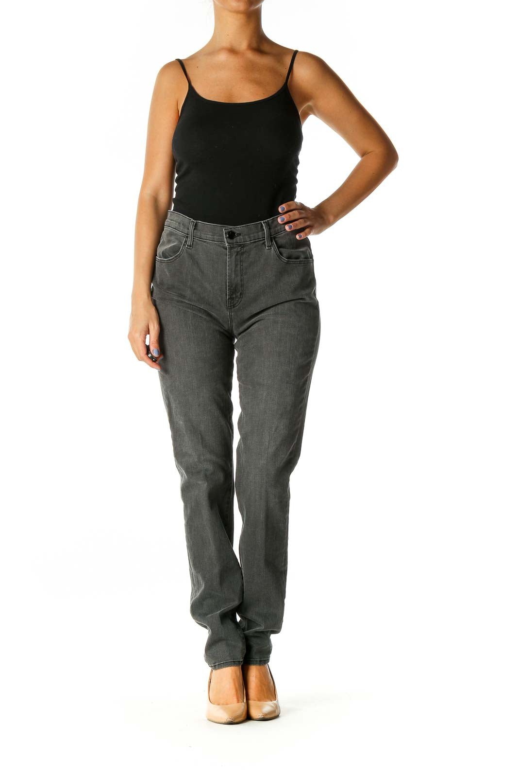 Gray Casual Straight Leg Jeans