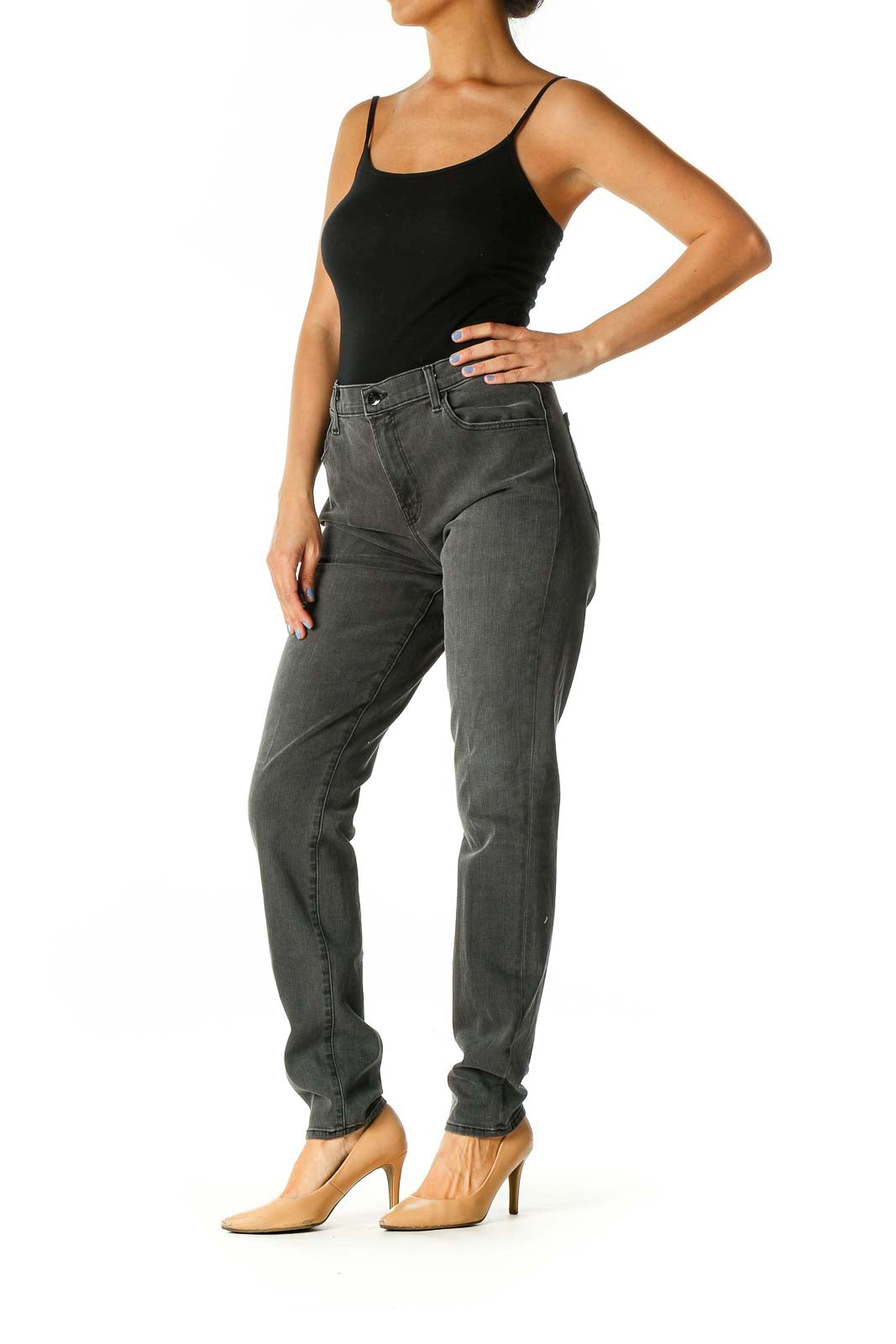 Gray Casual Straight Leg Jeans