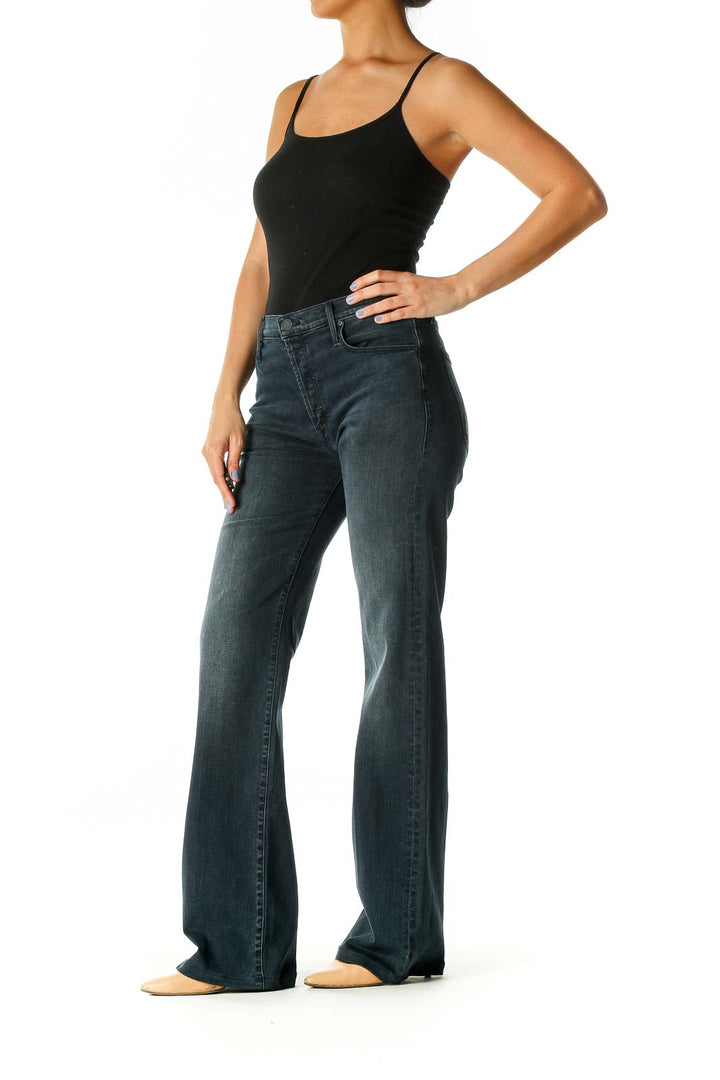 Blue Casual Straight Leg Jeans