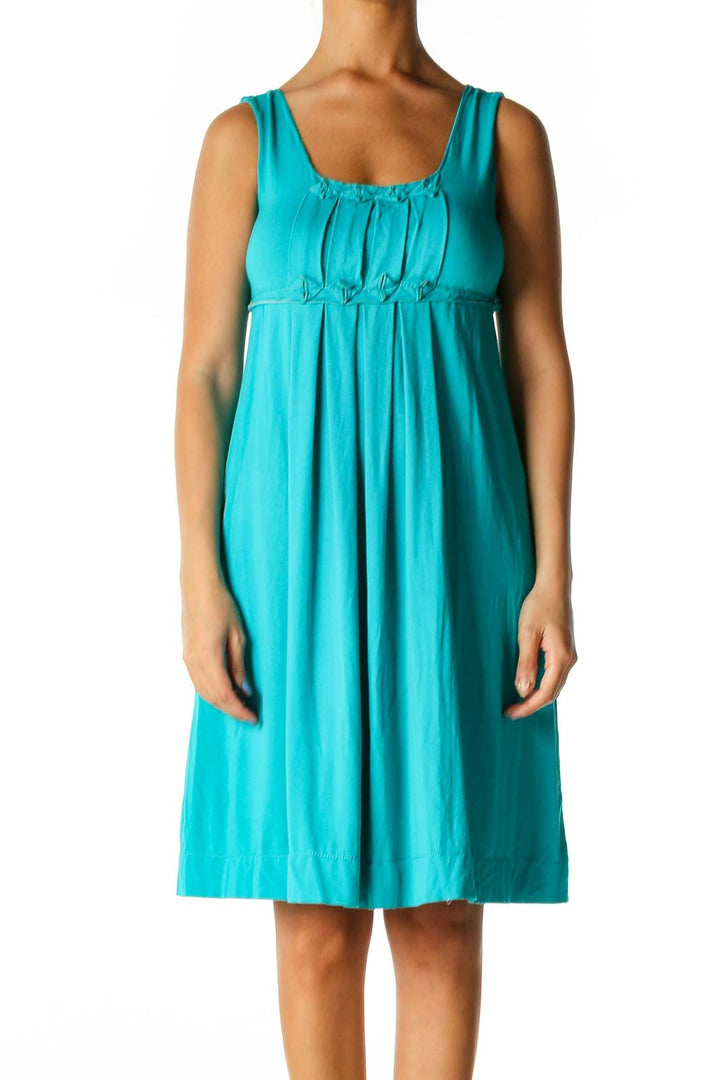 Blue Solid Casual A-Line Dress