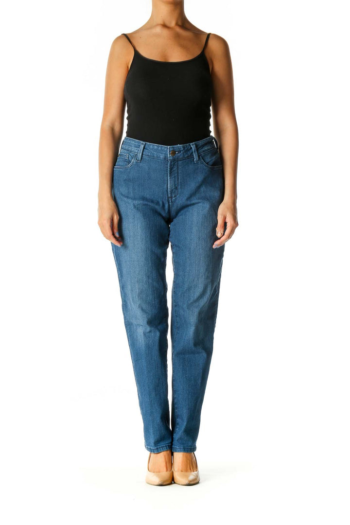 Blue Casual Straight Leg Jeans