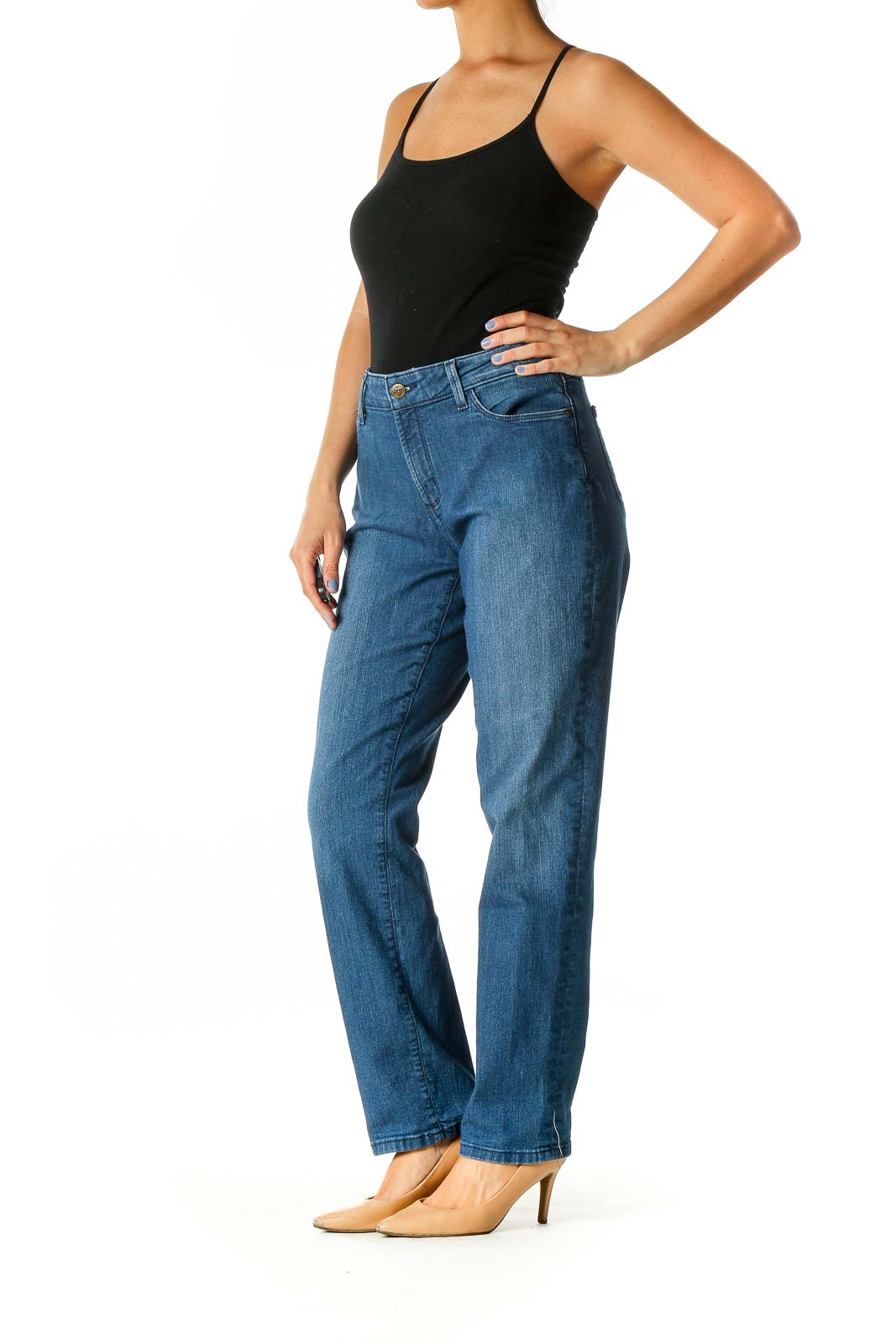 Blue Casual Straight Leg Jeans