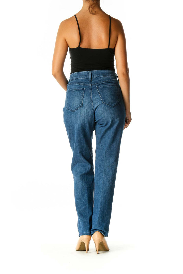 Blue Casual Straight Leg Jeans