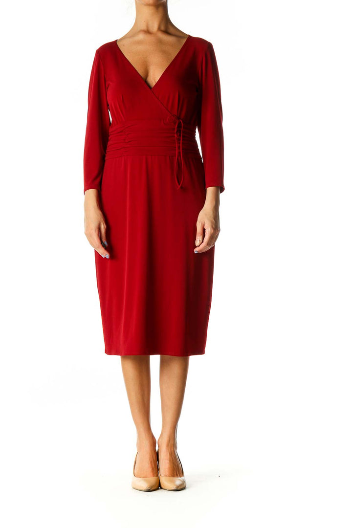 Red Solid Retro Shift Dress