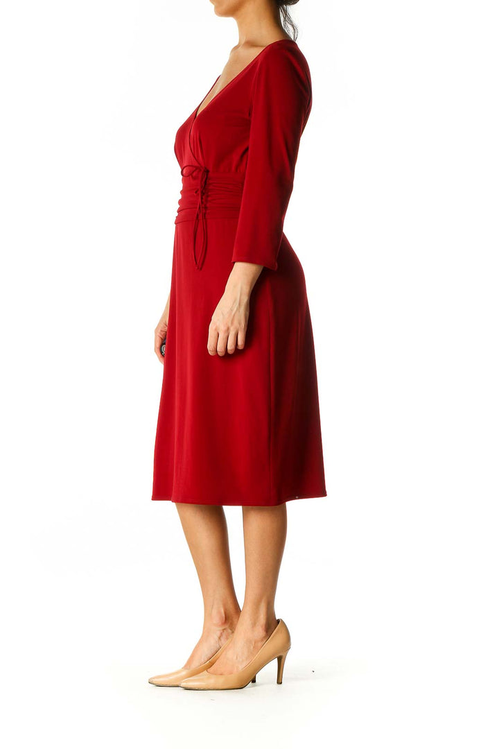 Red Solid Retro Shift Dress