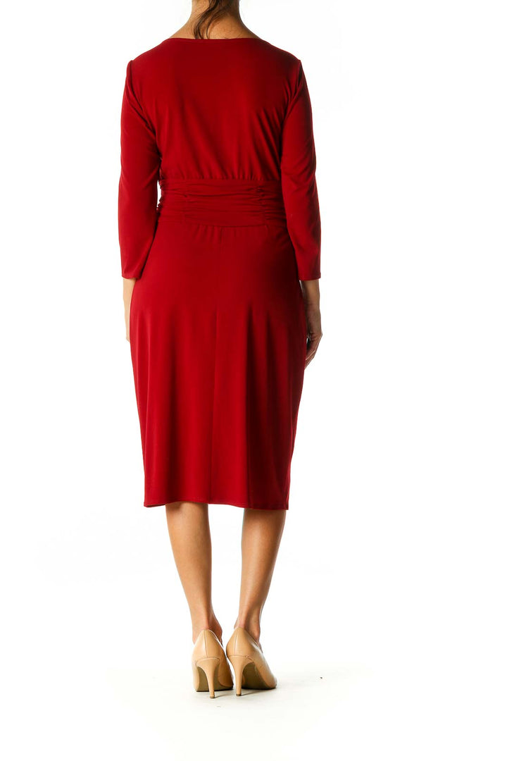 Red Solid Retro Shift Dress