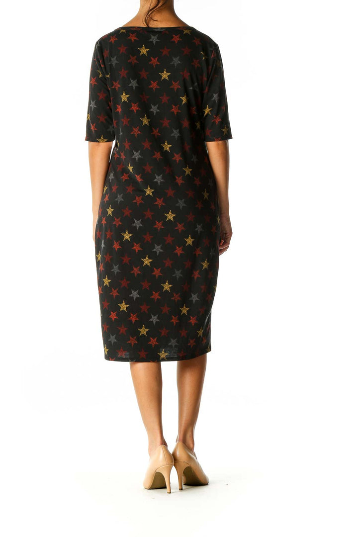 Black Object Print Casual Shift Dress