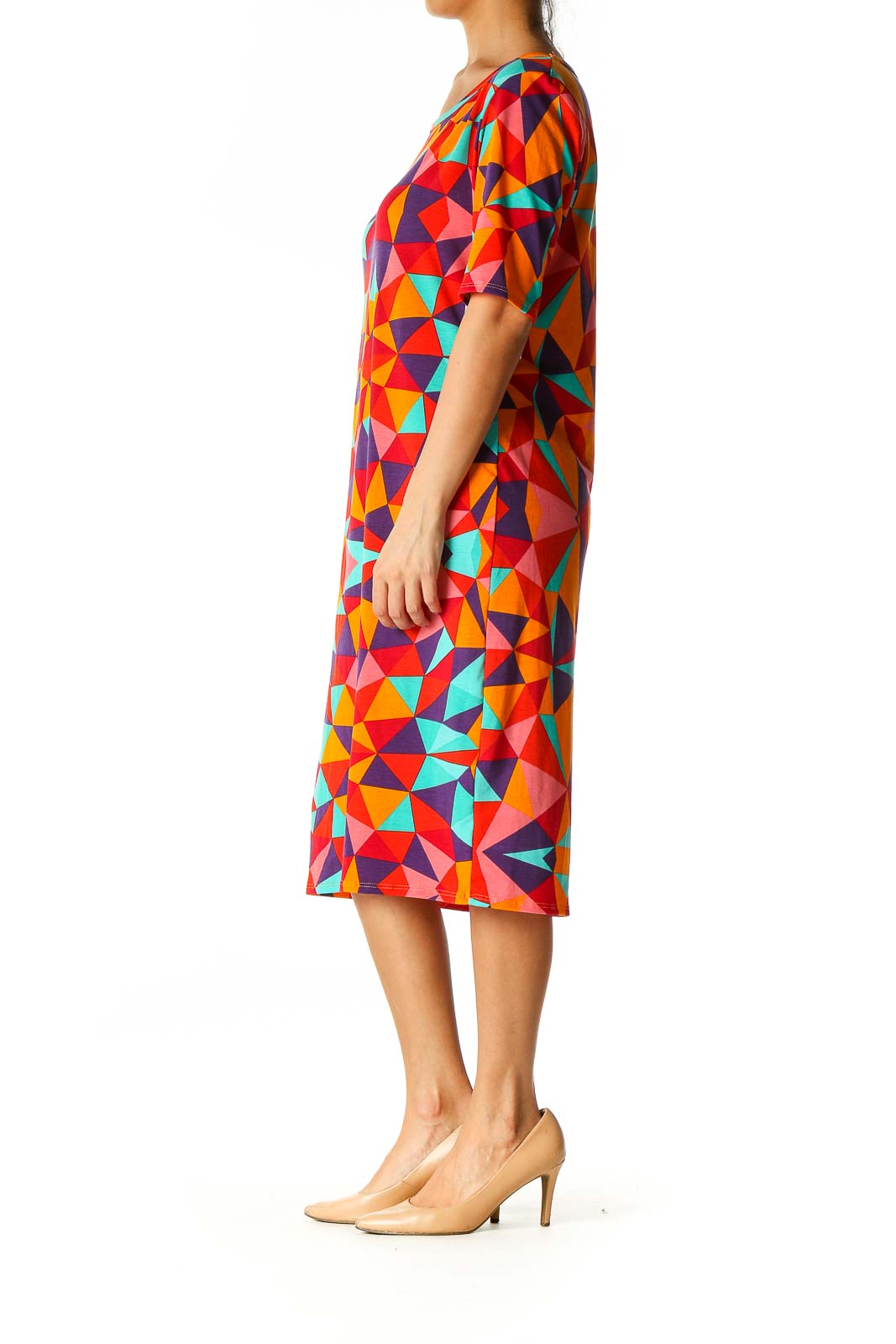 Red Geometric Print Casual Shift Dress