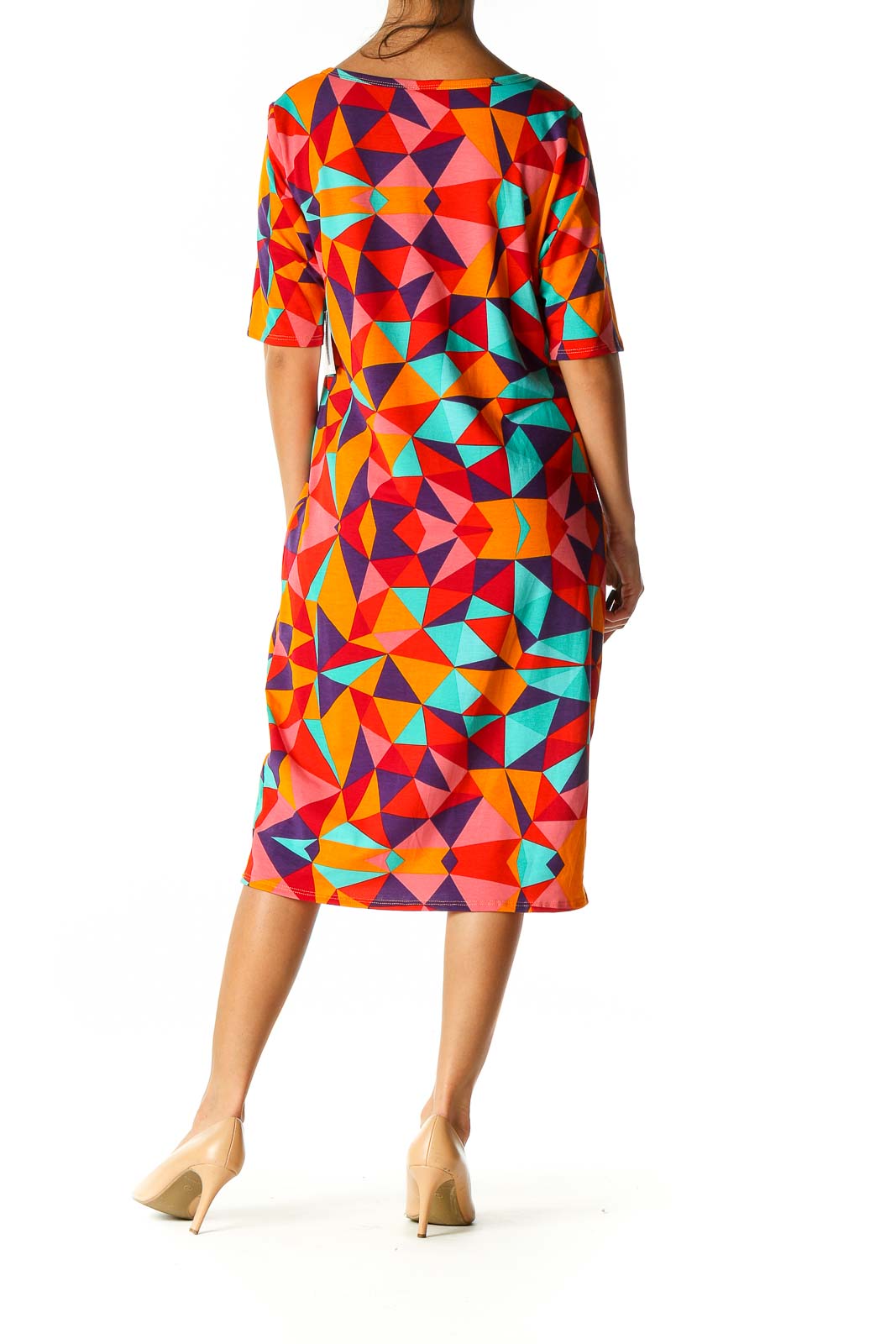 Red Geometric Print Casual Shift Dress