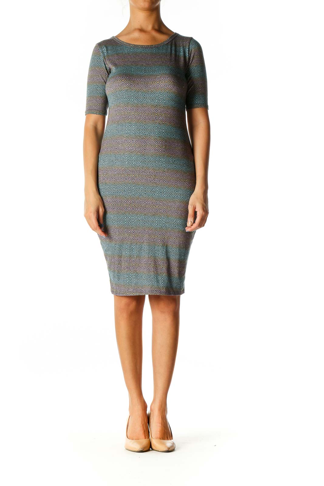 Gray Graphic Print Day Sheath Dress