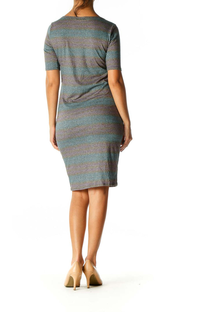 Gray Graphic Print Day Sheath Dress