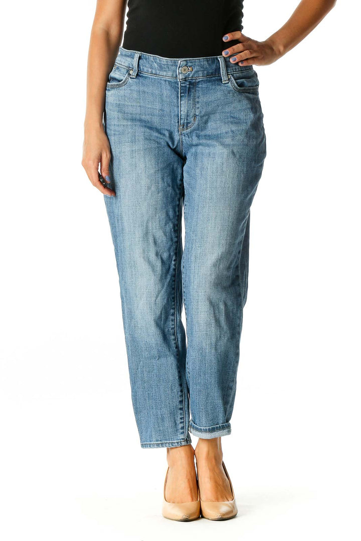 Blue Casual Straight Leg Jeans