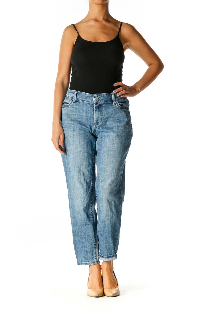 Blue Casual Straight Leg Jeans