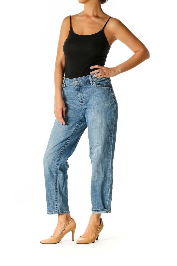 Blue Casual Straight Leg Jeans