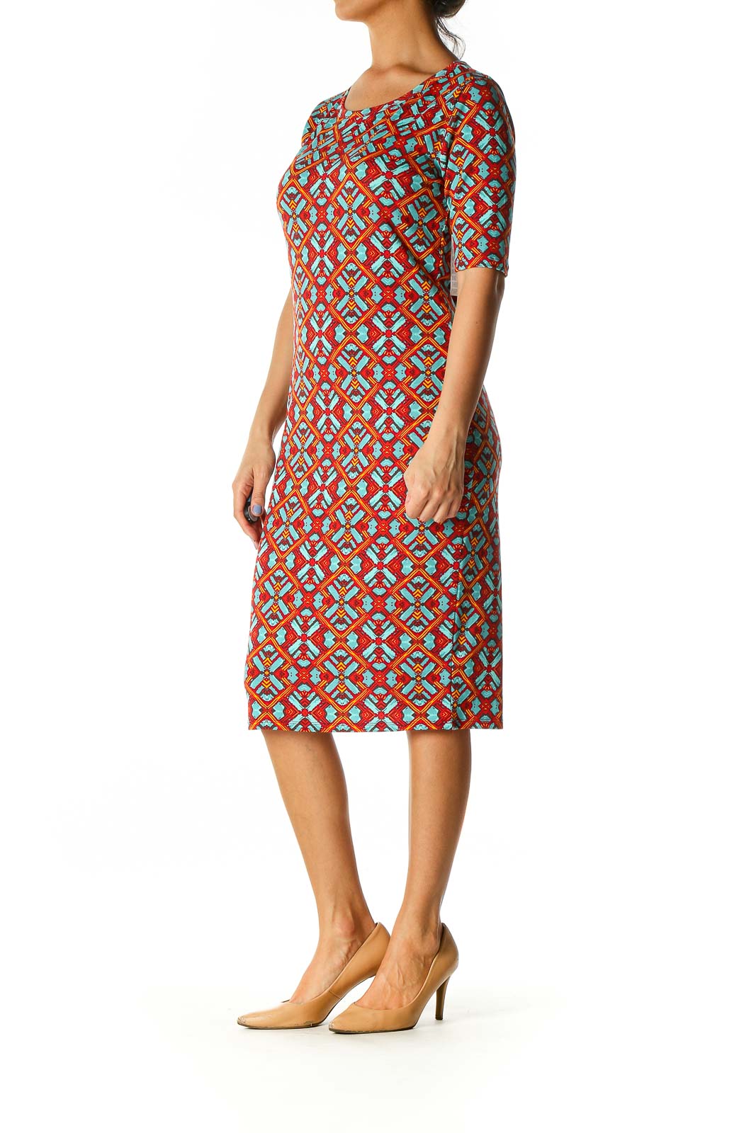 Red Geometric Print Casual Shift Dress