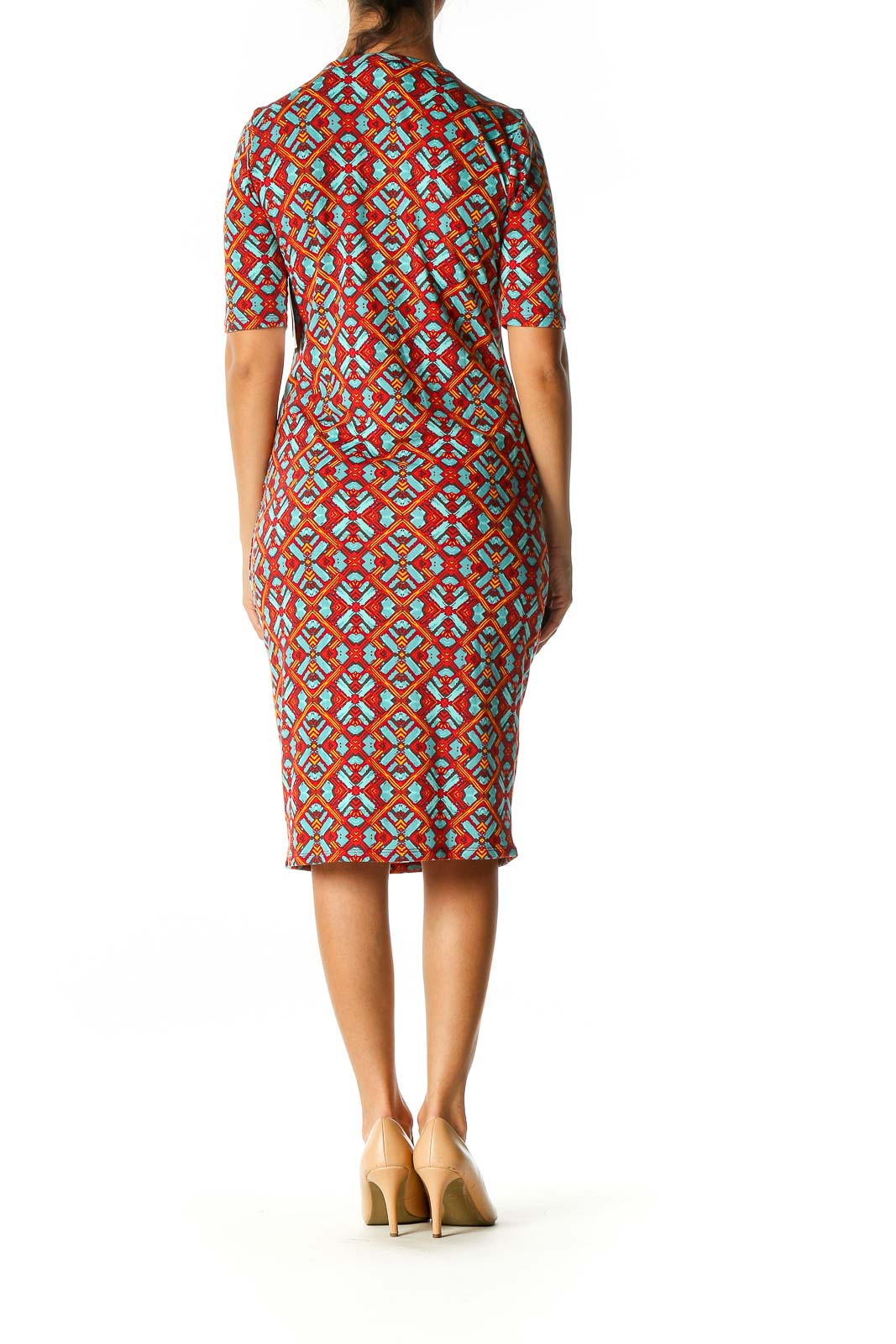 Red Geometric Print Casual Shift Dress