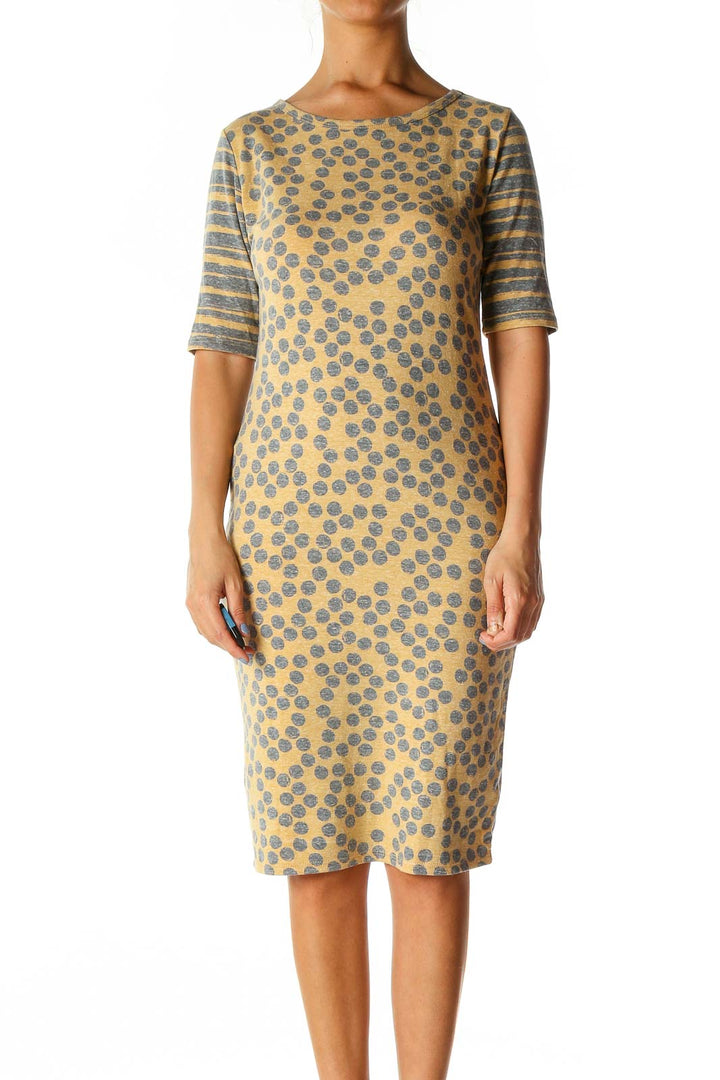 Beige Graphic Print Day Sheath Dress